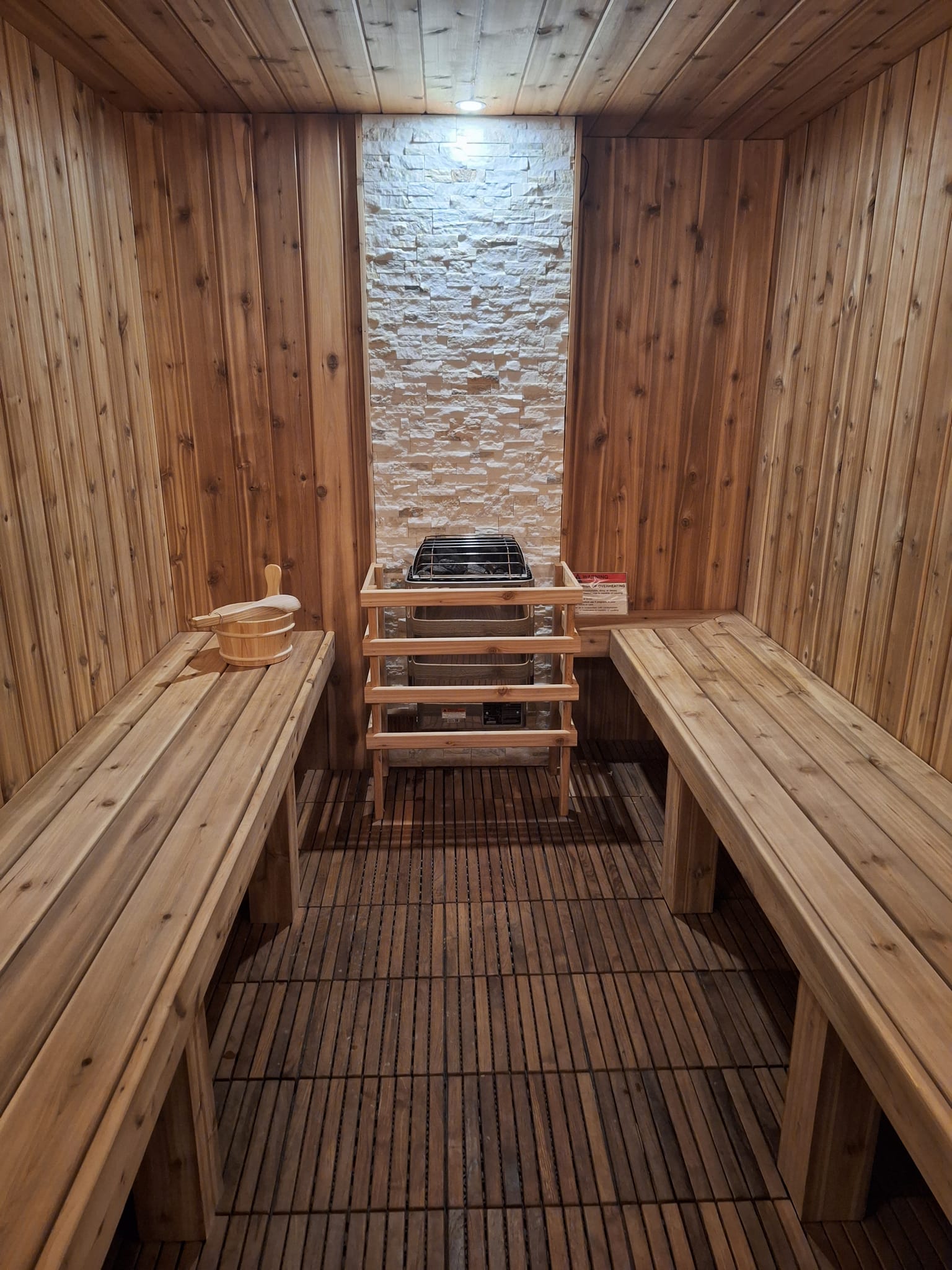 Wood sauna room.